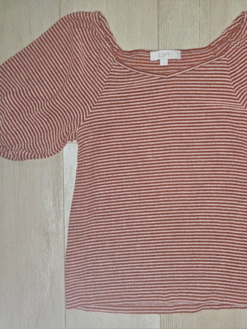 LOFT Rust and White Striped Square-Neck Top